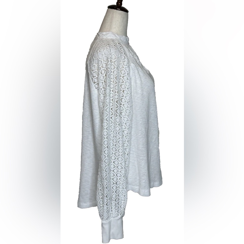 SOLD! Free People Sweetest Thing Thermal Top Size L White Embroidered Lace - Picture 7 of 10